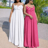 Purpdrank  Summer New High Waist One-piece Robes Fashion Chest Floral Decoration Halter Dress Elegant Solid Color Fold Women's Swing Dress