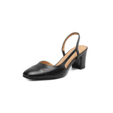 Purpdrank  New Summer Party Genuine Leather Sandals 6cm High Heel Women Shoes Retro Round Toe High Heels Shoes Slingback Office Daily