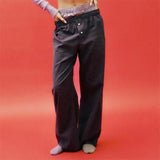 Purpdrank  y2kPants Women Clothes Solid Color/Striped Elastic Waist Wide Leg Loose Trousers with Buttons Decor 2000s Streetwear