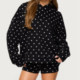 Purpdrank  Women 2 Piece Outfits Polka Dot Sweatsuits Shorts Sets Fall Long Sleeve Oversized Hoodie Tops Girl Casual Lounge Matching Suit