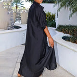 Purpdrank  Solid Satin Long Sleeve Shirt Dress Women Turn-down Collar Single Breasted Button Loose Fit Casual Maxi Dresses Sundress Vestido
