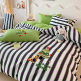 Purpdrank  Cartoon Embroidery Bedding Set Breathable Single Double Comforter Four-Piece Set Pillowcases Bed Linens Room Decor Home Textiles