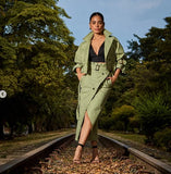 Purpdrank  Two Piece Set Women Dress Sets Belt Midi Skirts Cardigan Coats Suits A Line Loose Fit Casual Frock Skirt Office Lady Spring