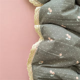 Purpdrank  INS Girls Cherry Soft Bedding Set Washed Cotton Bed Sheet Queen King Size Duvet Set Flower Comforter Set Pillowcase Bed Linens