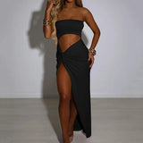 Purpdrank  Fashion Spring Summer Women Sexy Low Cut Hollow Out Strapless Dress Office Lady High Slit Skirt Girl Party Gift Dr290