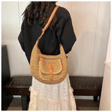 Purpdrank  Fashionable Rattan Handmade Shoulder Bag Solid Color Adjustable Shoulder Strap Crossbody Bag Versatile Women's Bag