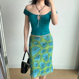 Purpdrank  Large Size Women's Clothing Sexy Retro Contrasting Color Printing Design Hip-wrapped Skirt Slim and Versatile