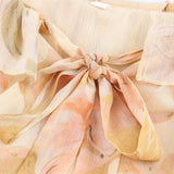 Purpdrank  Women's pleated printed short dress spring V-neck long sleeved Midi dress women's casual loose chic dress