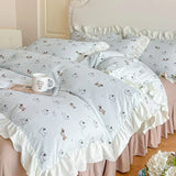 Purpdrank   Princess Style Lace Bed Skirt Four Piece Set Small Floral Print Soft Bedding Set Cotton Fabric Skin Friendly Nude Sleeping Sheet