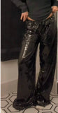 Purpdrank  Fashion  Sequin Wide Leg Pants Women Casual Loose Lace Up Low Waist Straight Trousers 2025 Summer Lady Vintage High Street Pants