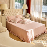 Purpdrank  Vintage French Beige Pink Lace Ruffles Flowers Embroidery Bedding Set Egyptian Cotton Quilt/Duvet Cover Set Bed Sheet Pillowcase