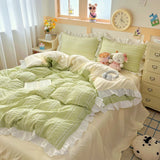 Purpdrank  Princess Style Bedding Sets 2025 Ruffle Lace Quilt Cover Romantic Pink Bed Sheet Sets Woman Girls Bedroom Duvet Cover Set 4pcs