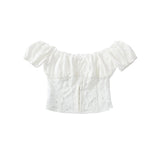 Purpdrank  Sexy White Embroidery Hollo out Lace Bow Ruched Chest Sexy Corset Women Summer Tank Tops Covered Hook Buttons Slim Crop Top