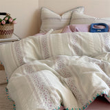 Purpdrank  100% Cotton Floral Bedding Set Single Queen King Size Washed Cotton Soft Duvet Cover Bed Sheet/Fitted Sheet Pillowcases 3/4Pcs