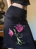 Purpdrank  Vintage Elegant Temperament  Medium Strecth Flower Embroidery A-LINE Slim Skirts