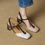 Purpdrank  Summer Women Shoes Genuine Leather Shoes for Women Square Toe Chunky Heel Women Sandals Retro Cover Toe Ankle Strap Shoes