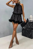 Purpdrank  Sexy Lady Patchwork Sequins Slim Dress Women Spring Summer Sleeveless Halter Dress 2025 Casual Lacing Up Party Club Solid Dress