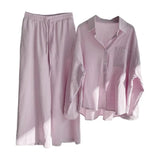 Purpdrank 2 Pcs/Set Fabulous Women Blouse Trousers Set Turn-down Collar Women Tops Pants Suit Drawstring Two Pieces