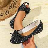 Purpdrank  Vintage Polka Dot Bow Peep Toe Flats for Women Summer Slip On Soft Sole Retro Daily Walking Office Lady Casual Shoes
