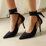 Purpdrank  Sexy Women Pumps Pointed Toe Stiletto 8.5cm Flock Suede Lace Up Large Size 46 47 48 Party Dating Female Shoes