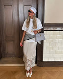 Purpdrank  Lace Patchwork Long Skirt Women Elegant Solid Waist Cinching Mid-length Bottom Lady 2026 Fashion Party Daily Street Skirts
