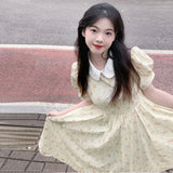 Purpdrank  Floral Cartoon Print Bodycon Dress Summer Long Dresses College Style Peter Pan Collar Sweet Girls' Long Skirt Women's Clothing