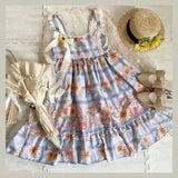 Purpdrank  Japanese Harajuku High Street All Macth Casual Sling Dresses Fashion Sweet Flower Print Plaid A-line Puffly Clothes Summer Dress