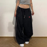 Purpdrank  Casual Digital Print Color Block Loose Sweatpants with Drawstring Elastic Waist Straight Leg Long Trousers for Trendy Girls