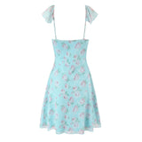 Purpdrank   2 colors Sexy Floral Print Bow V neck Ruffles Strap Sling Dress Women Backless Slim Waist Mini Sleeveless Tank Dresses Robe