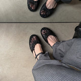 Purpdrank   New Fashion Style Low Heels Bottom Sandals Breathable Woven Toe Cover Holiday Vacation Retro Roman Shoes Women Ankle Strap