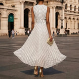Purpdrank  Elegant Polka Dot Long Dress Women Summer Fashion Sleeveless O-neck Maxi Dresses Casual