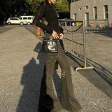 Purpdrank  Low Waist Workwear Pants Women's Slimming Floor-Length Bell Bottoms Trendy Y2K Millennium Cargo Trousers Retro American Style