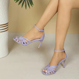 Purpdrank  women high heel Sandals peep toe ankle strap pointed toe pumps sandals ladies heel shoes wedding party