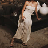 Purpdrank  Temperament High Waist Slim Maxi Dress Sexy Tube Tops Solid Color Pleated Dress Summer New Design Style Off Shoulder Party Dress