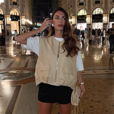 Purpdrank  Spring New Women's Fashion Style Casual Loose Versatile Wrinkled Hem Sleeveless Tank Top