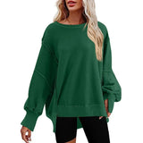 Purpdrank  European And American Women's Oversized round Neck Sweatshirt Long Sleeve Side Slit Sweater for Autumn Winter New
