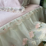 Purpdrank  Princess Bed Skirt Sheet Summer Cool Bed Skirt Mattress Lace Bedsheet Not Stuffy Double King Bedspread With 2 Pillowcases