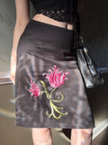 Purpdrank  Vintage Elegant Temperament  Medium Strecth Flower Embroidery A-LINE Slim Skirts