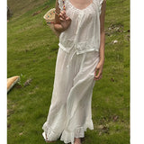 Purpdrank  100% Cotton Embroidered Fairy Pajama Set Retro French All Cotton Summer Thin Edition sleepwear women Sleeveless pants