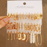 Purpdrank - Gold Color Pearl Hoop Earrings Set Metal Dangle Earrings Vintage Circle Geometric Twist for Women Girls Trendy Jewelry Gifts