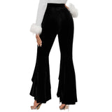 Purpdrank  Sexy High Waist Velvet Bell Bottoms Women's Long Pants Lace Splicing Street Style Cross-Border See through Casual Trousers