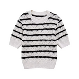Purpdrank  Spring New Women's Fashion temperament casual versatile striped short knitted short sleeved tight shorts set