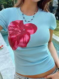 Purpdrank  Slim T Shirts Women Floral Printed Casual Classic Tops O Neck Short Sleeve Sexy Tees Summer 2026 New Comfortable T Shirt