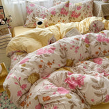 Purpdrank   Cotton and Linen Printing Bedding Set Cartoon Skin-Friendly All-Season Bedclothes Soft Single Quilt Cover Kit with Fitted Sheet
