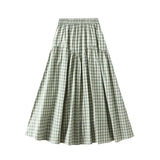 Purpdrank  Vintage Plaid High Waist Large Swing A-line Skirt for Women Casual Long All-match Slim Look New Style 2188