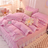 Purpdrank  Purple Bedding Sets Kawaii Seersucker Bed Sheet Pillowcase Fashion Girl Princess Duvet Cover Set 4 Pieces Cute Home Decoration