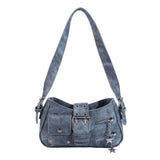 Purpdrank  Retro Rivet Underarm Bag Star PU Girl Shoulder Bag Zipper Large Capacity Crossbody Bag