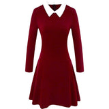 Purpdrank  Women's Dresses Autumn Fitting Slim Simple Contrast Color Long Sleeve Shirt Collar Mini Shift Office Lady Dresses