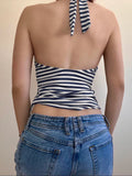 Purpdrank  Casual Striped Bandage Halter Tops Slim Backless Slash Neck Sleeveless Tank Tops Women 2025 Summer Fashion Streetwear