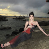 Purpdrank  Pure Desire Sexy Black Printed Strap Dress for Women Summer Dress Waist-Cinching Slim Fit Bodycon Long Dress